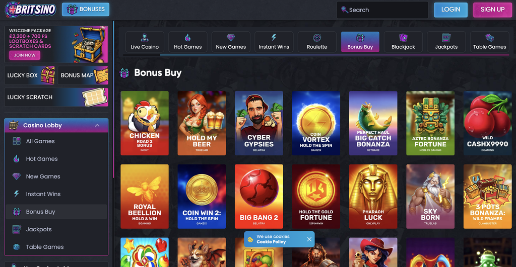 Game Library at a Credit Card Casino